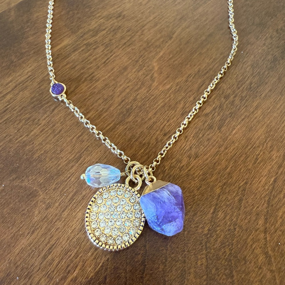 Elegant Purple and Gold Amethyst  Pendant Necklace